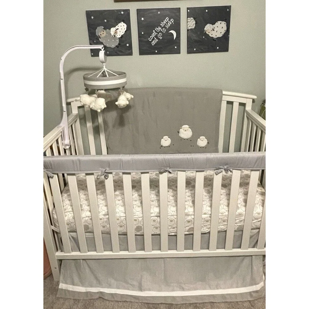 8 Pc. Signature Lambs & Ivy Goodnight Sheep Collection Grey Bedding Crib Set